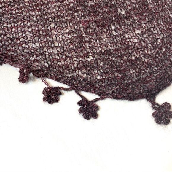 Hand knit burgundy and gray mohair triangle scarf size 78” X 23” - Picture 4 of 13